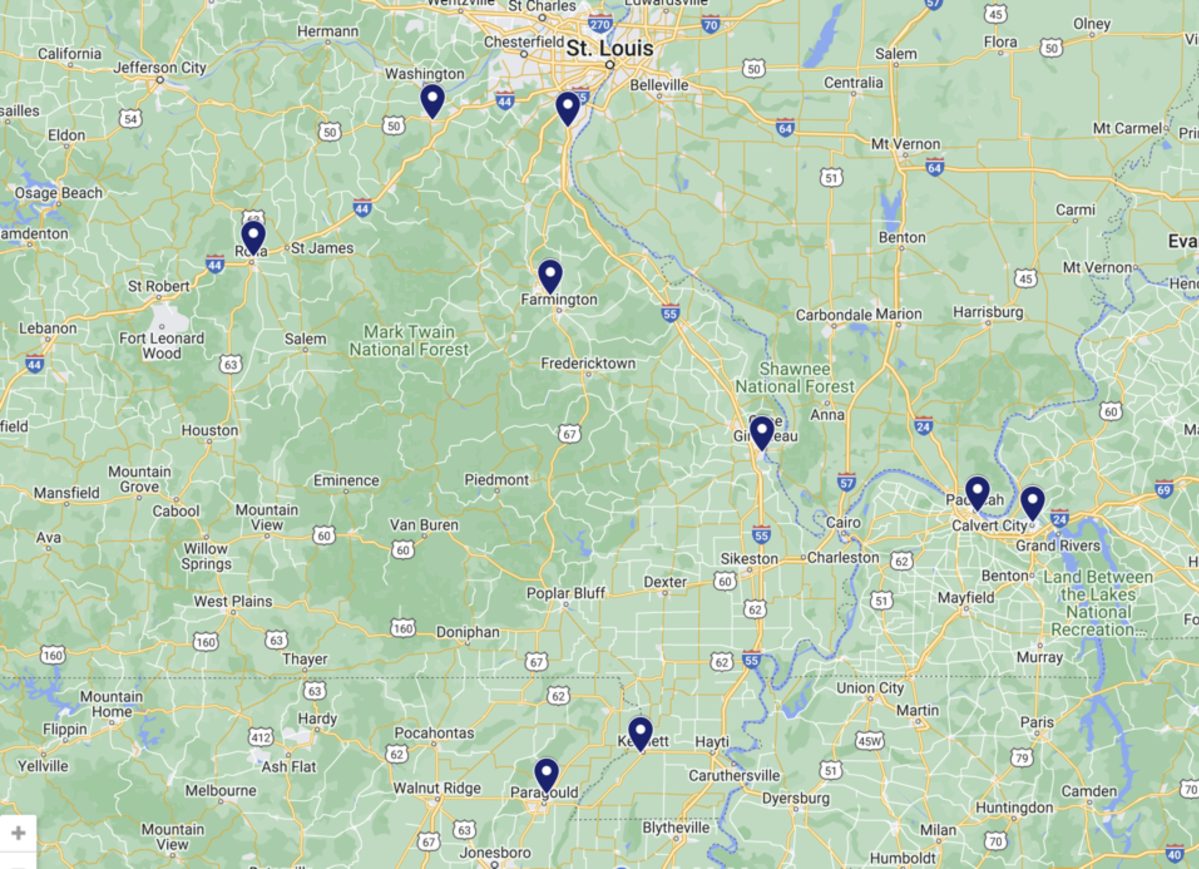 a map of Ozarc Gas locations