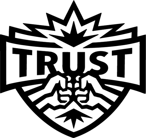 a black and white logo that says trust on it